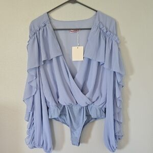 NWT Skylar Rose Light Blue Ruffled Bodysuit Size Large